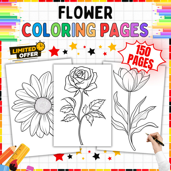Flower Coloring Pages: 150-Page Botanical Activity Book