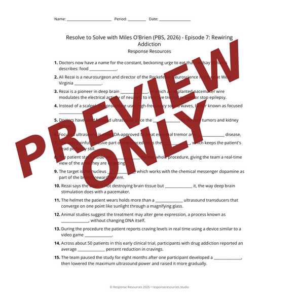 Resolve to Solve PBS Ep 7 Rewiring Addiction Video Worksheet + Google Forms