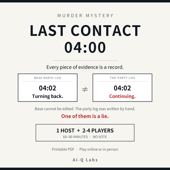 FREE - Last Contact, 04:00 | Japanese-Style Murder Mystery for 2-4 Players + Host | Printable PDF | 60-90 min