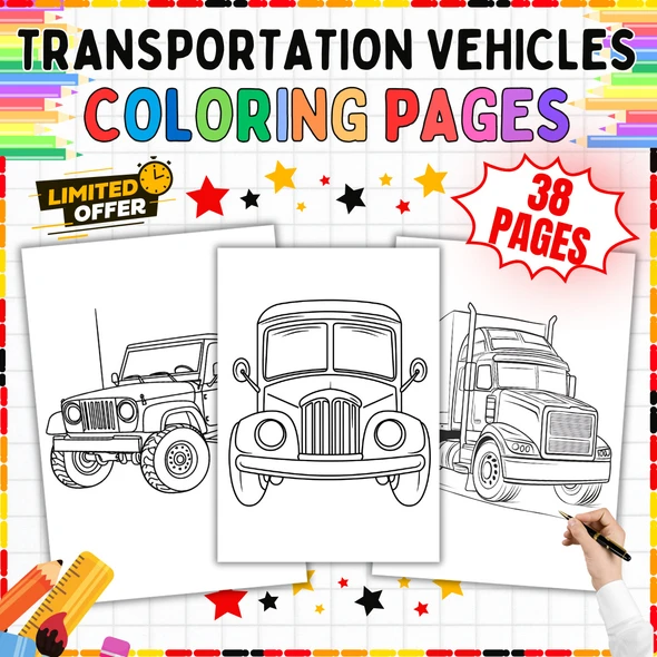 Transportation Vehicles Coloring Pages PDF: 38 Cars, Buses, Trucks, and More
