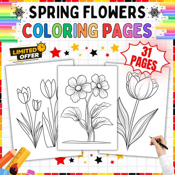 Spring Flowers Coloring Pages PDF, 31 Bloom and Tulip Designs