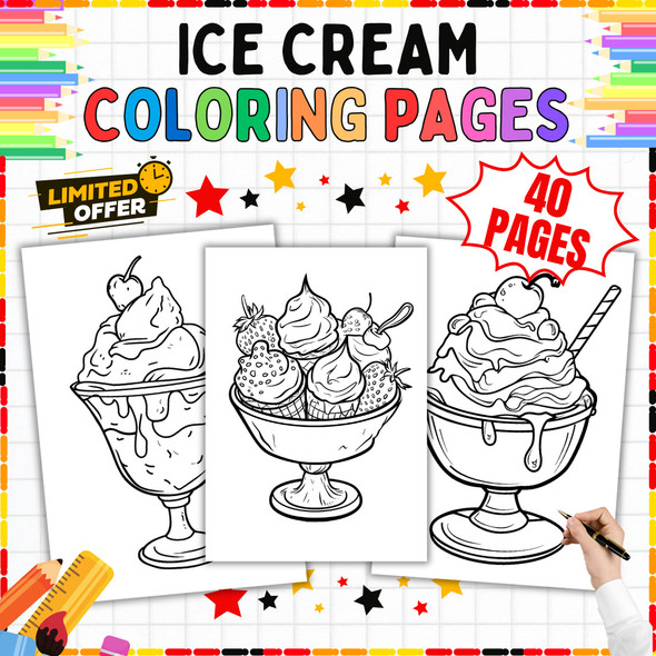 Ice Cream Coloring Pages PDF, 40 Sweet Dessert Sheets