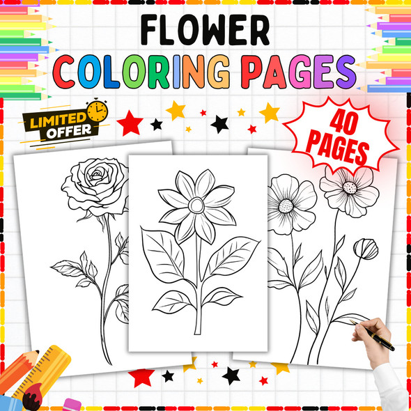Flower Coloring Pages: 40-Page Botanical Activity PDF