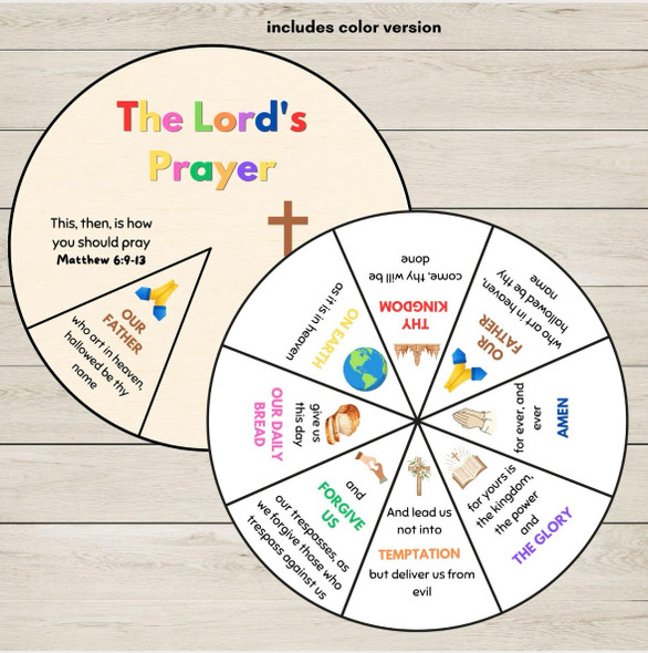 Lord’s Prayer Wheel Craft | Printable Bible Coloring Activity | Matthew 6:9–13