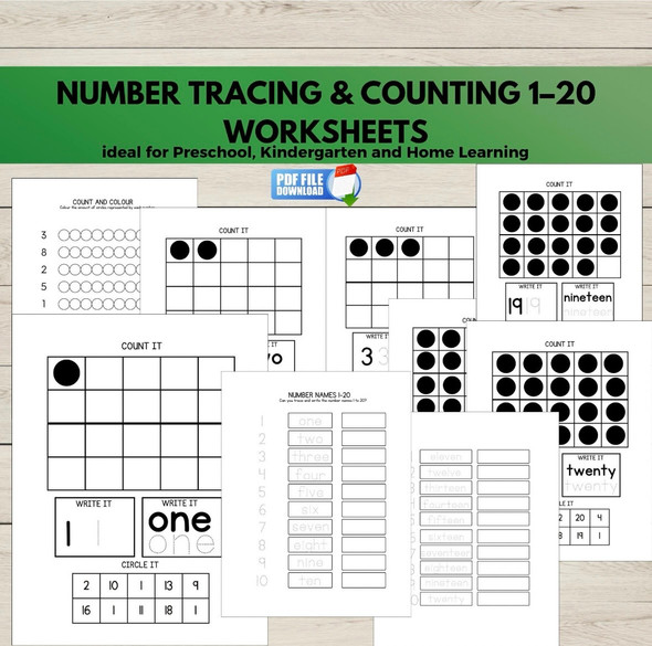 Number Tracing & Counting to 20 Worksheets | Preschool & Kindergarten Math