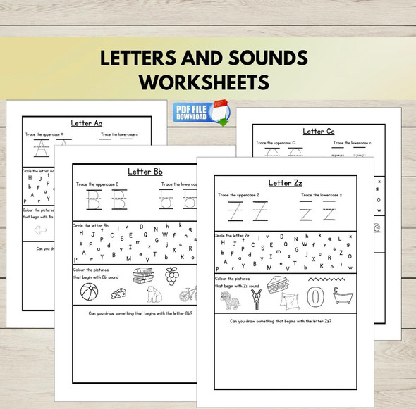 Alphabet Tracing Worksheets A-Z | Letter Sounds, Beginning Sounds & Phonics Activities