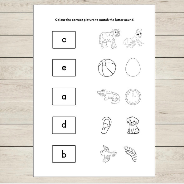 Beginning Sounds Matching Worksheets | Letter Sounds Phonics Activities | Preschool & Kindergarten