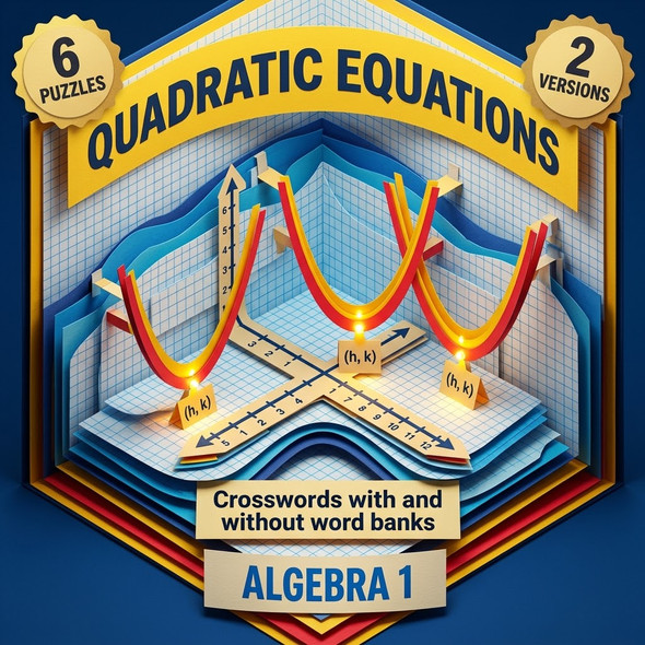 Algebra 1 Quadratic Equations and Functions Crosswords with Word Bank