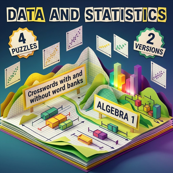 Algebra 1 Data Analysis and Statistics Crosswords with Word Bank