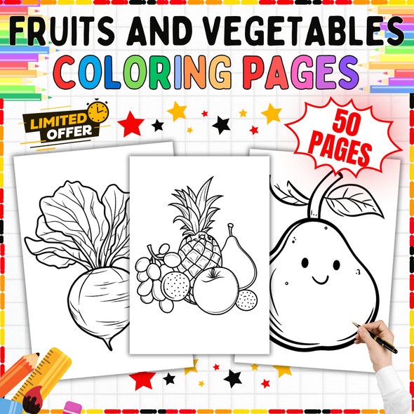 Fruits and Vegetables Coloring Pages: 50 Produce Activity Sheets