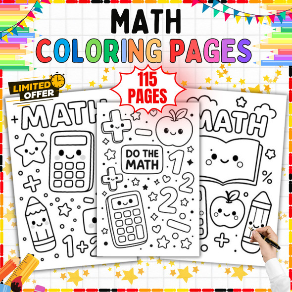 Math Coloring Pages: 115 Number and Symbol Designs
