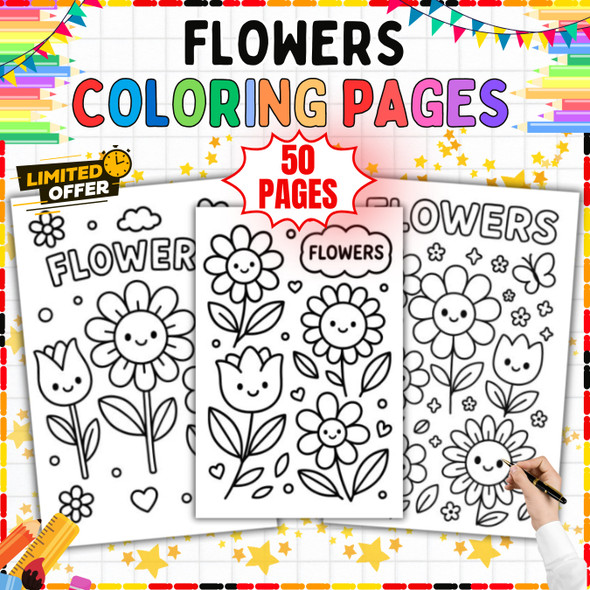 Flowers Coloring Pages: 50 Printable Coloring Sheets PDF