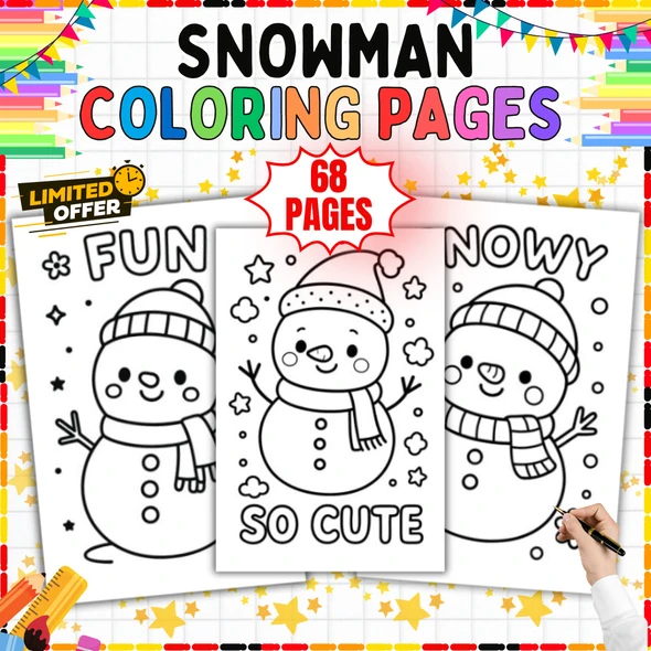 Snowman Coloring Pages PDF: 68 Winter Snow and Snowman Designs