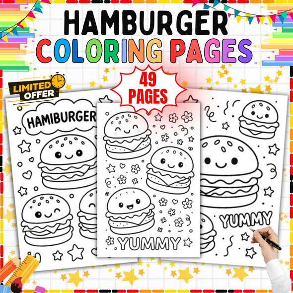 Hamburger Coloring Pages: 49-Page Food Activity PDF