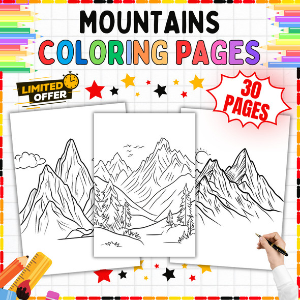 Mountains Coloring Pages: 30 Printable Coloring Sheets PDF