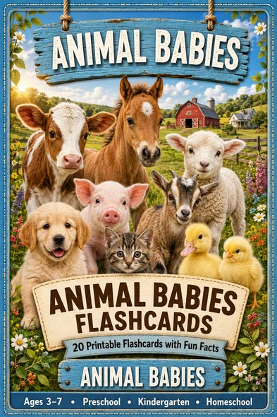 Animal Babies Flashcards 20 Printable Flashcards with Pronunciations