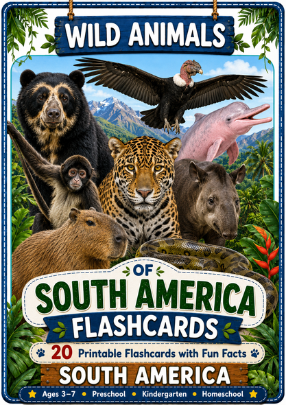 Wild Animals Flashcards 20 South American Printable Animal Cards with Fun Facts