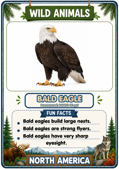 Wild Animals of North America Flashcards | 20 Printable Animal Cards