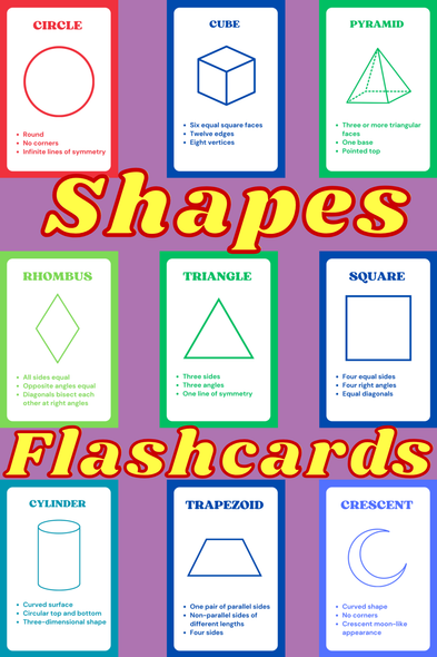 2D & 3D Shapes Flashcards | Geometry Printable Cards | Math Flashcards for Kids