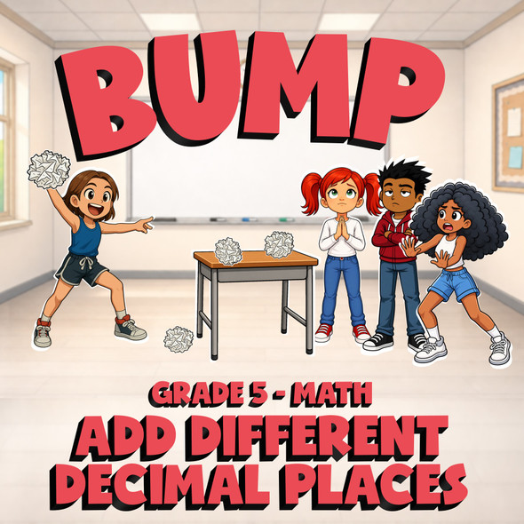 Add Different Decimal Places BUMP Math Game - No Prep Grade 5 Review Activity