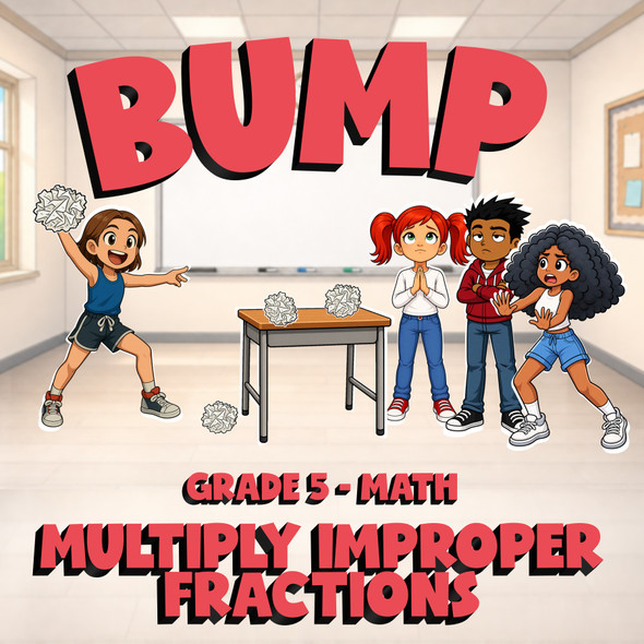 Multiply Improper Fractions BUMP Math Game - No Prep Grade 5 Review Activity
