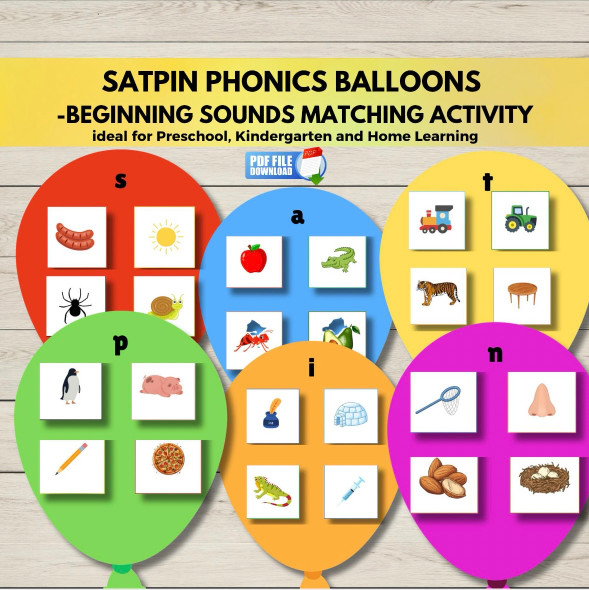 SATPIN Phonics Beginning Sounds Matching Activity | Balloon Literacy Center Game