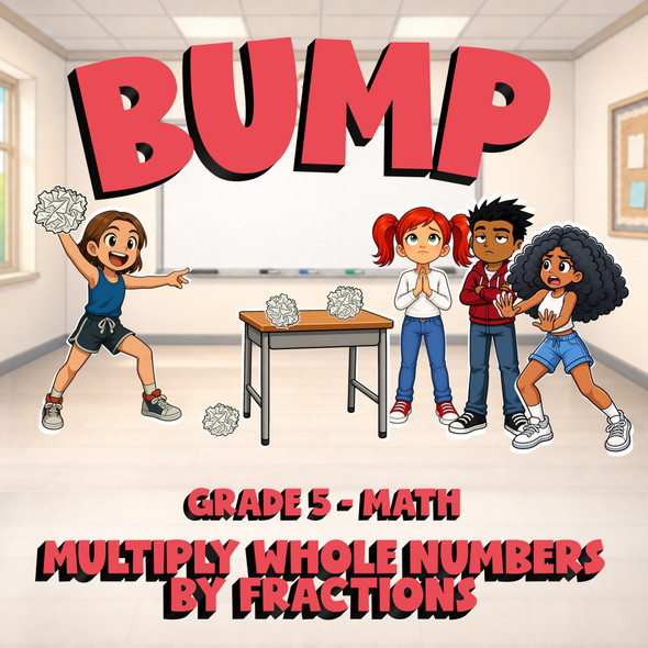 Multiply Whole Numbers by Fractions BUMP Math Game - No Prep Grade 5 Review