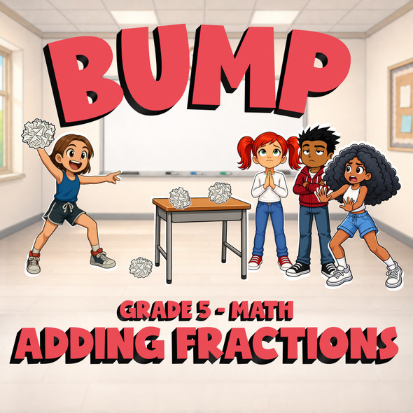 Adding Fractions BUMP Math Game - No Prep Grade 5 Review Activity