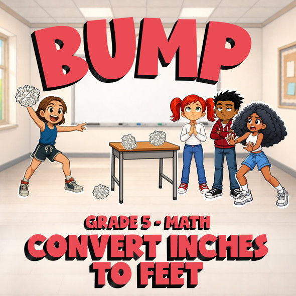 Convert Inches to Feet BUMP Math Game - No Prep Grade 5 Review Activity