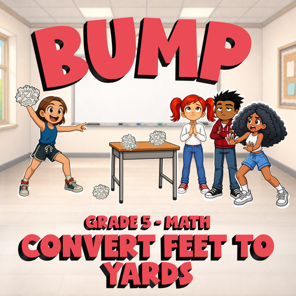 Convert Feet to Yards BUMP Math Game - No Prep Grade 5 Review Activity