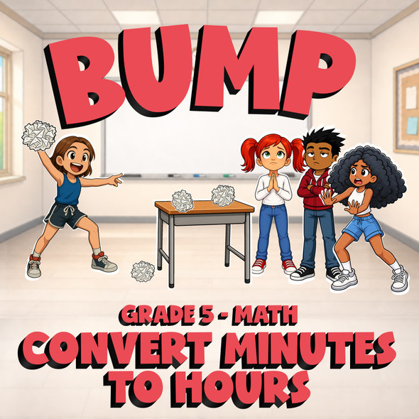 Convert Minutes to Hours BUMP Math Game - No Prep Grade 5 Review Activity
