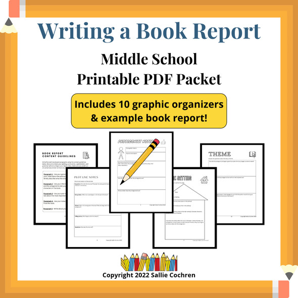 Writing a Book Report with Graphic Organizers, Printable PDF Student Packet, 6th 7th 8th Grade