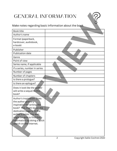 Writing a Book Report with Graphic Organizers, Printable PDF Student Packet, 6th 7th 8th Grade