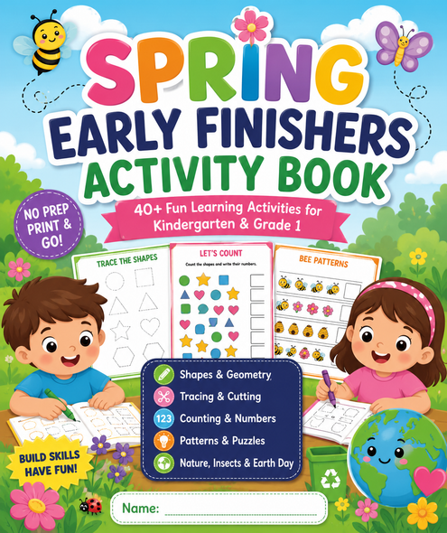 Spring Learning Activities Workbook | Shapes, Tracing, Counting, Nature & Earth