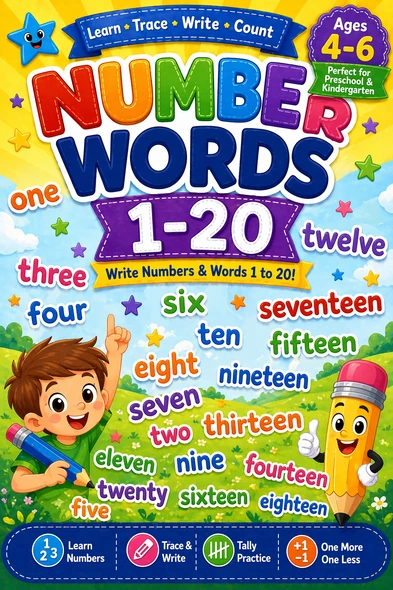 Number Words 1–20 Workbook | Trace, Write Uppercase & Lowercase |