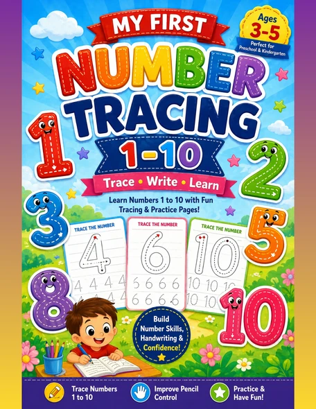 Number Tracing 1–10 Workbook Trace/Color/Practice Pages Preschool & Kindergarten