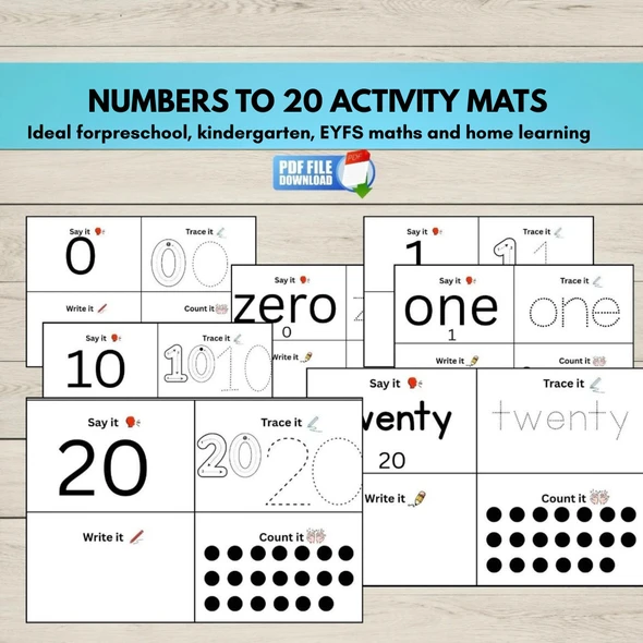 Numbers to 20 Activity Mats | Count & Write Number Words Tracing Practice Boards