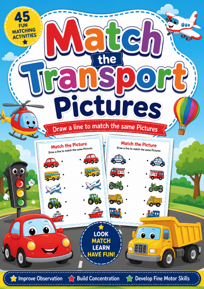 Match the Transport Pictures Worksheets 44 Printable Transportation Matching