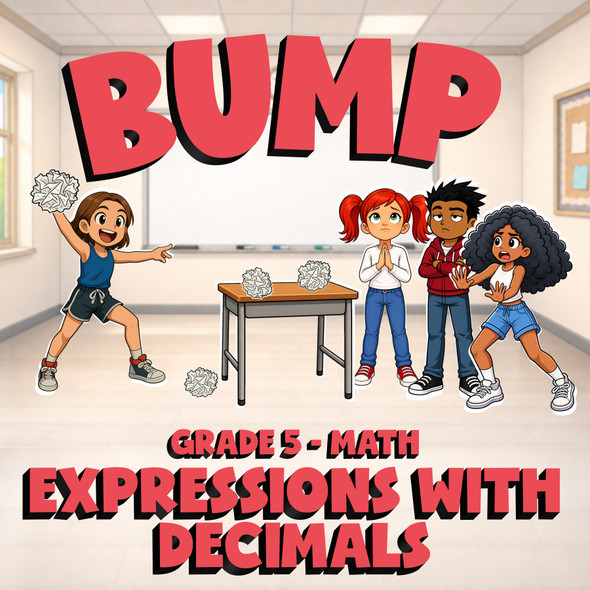 Expressions with Decimals BUMP Math Game - No Prep Grade 5 Review Activity