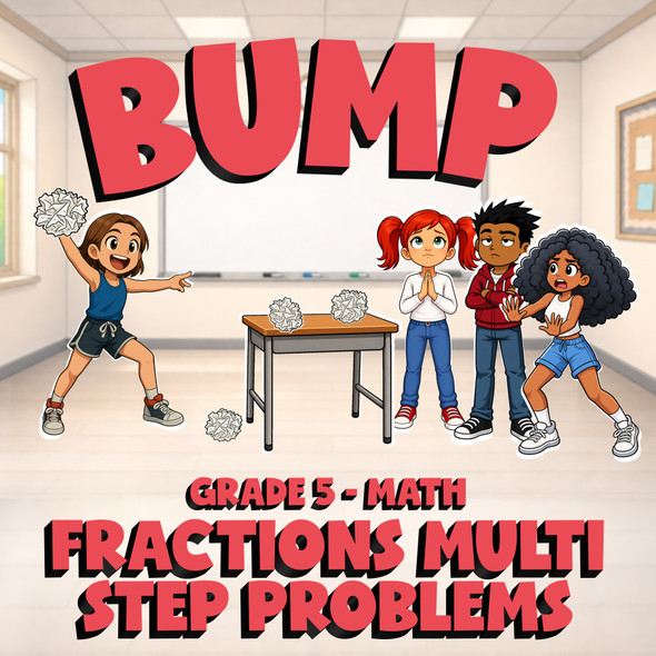 Fractions Multi Step Problems BUMP Math Game - No Prep Grade 5 Review Activity