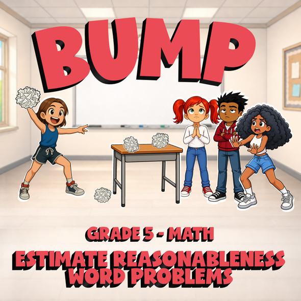 Estimate Reasonableness Word Problems BUMP Math Game - No Prep Grade 5 Review
