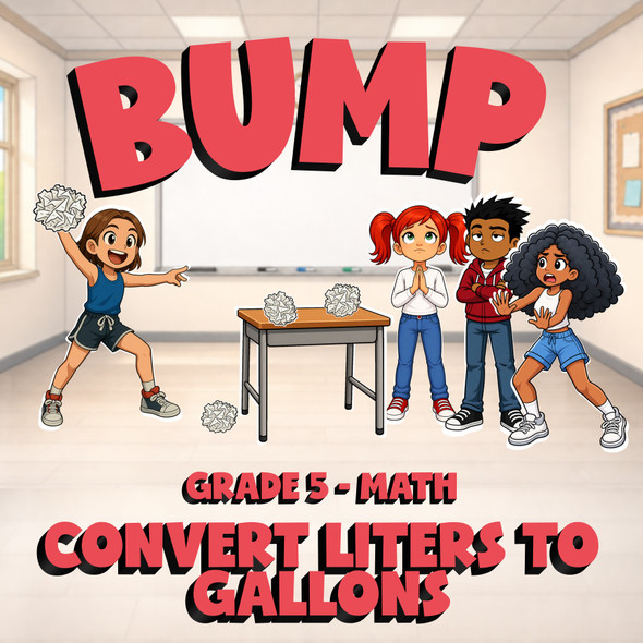Convert Liters to Gallons BUMP Math Game - No Prep Grade 5 Review Activity