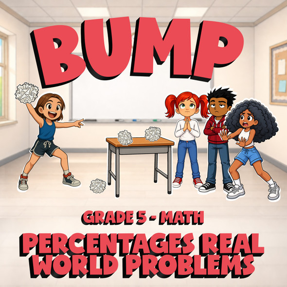 Percentages Real World Problems BUMP Math Game - No Prep Grade 5 Review Activity