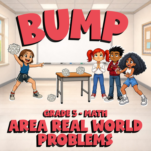 Area Real World Problems BUMP Math Game - No Prep Grade 5 Review Activity