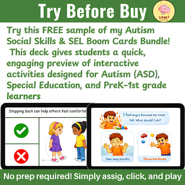 FREE Try Before Buy: Digital Boom Cards Feelings & Personal Space (Autism/SpEd/PreK)