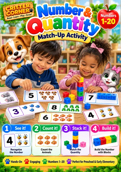 Number & Quantity Match-Up!  Numbers 1–20,   4 Hands-On Counting & Number Recognition Activities