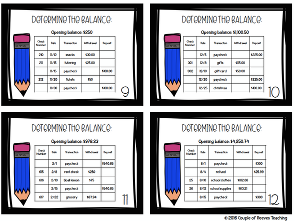 Financial Literacy Checking Accounts Task Cards