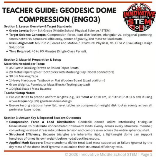 Geodesic Dome Compression Load STEM Challenge (ENG03) | Middle School Architectural Engineering (Grades 6-8)