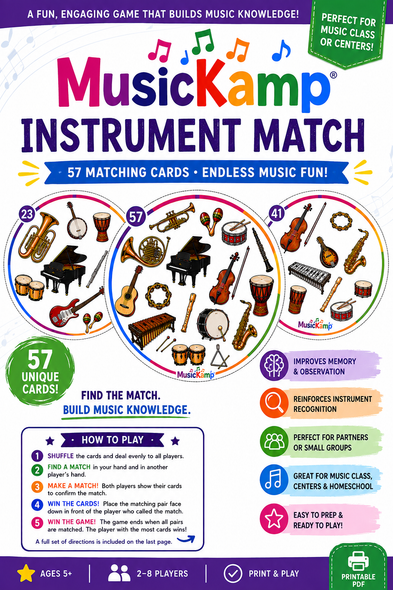 10624 : Instrument Match Game | 57-Card Music Spot-It Style Matching Game | PK-6