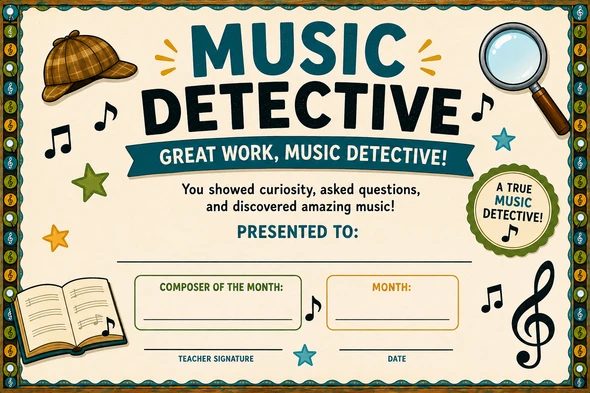 10624 : Music Detective Certificate | Free Composer of the Month Award